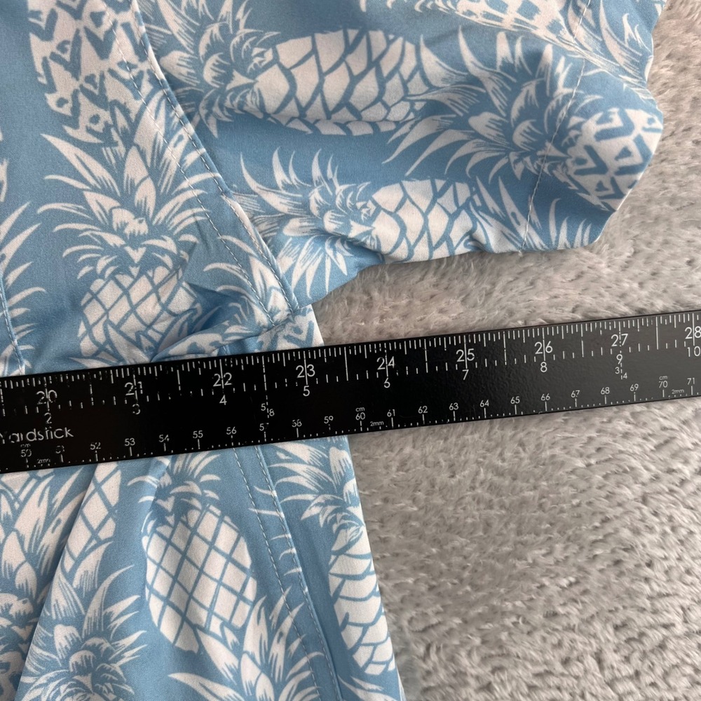 Burlebo Mens XL Short Sleeve Button Down Shirt Blue White Pineapple Print NWT - Picture 4 of 6